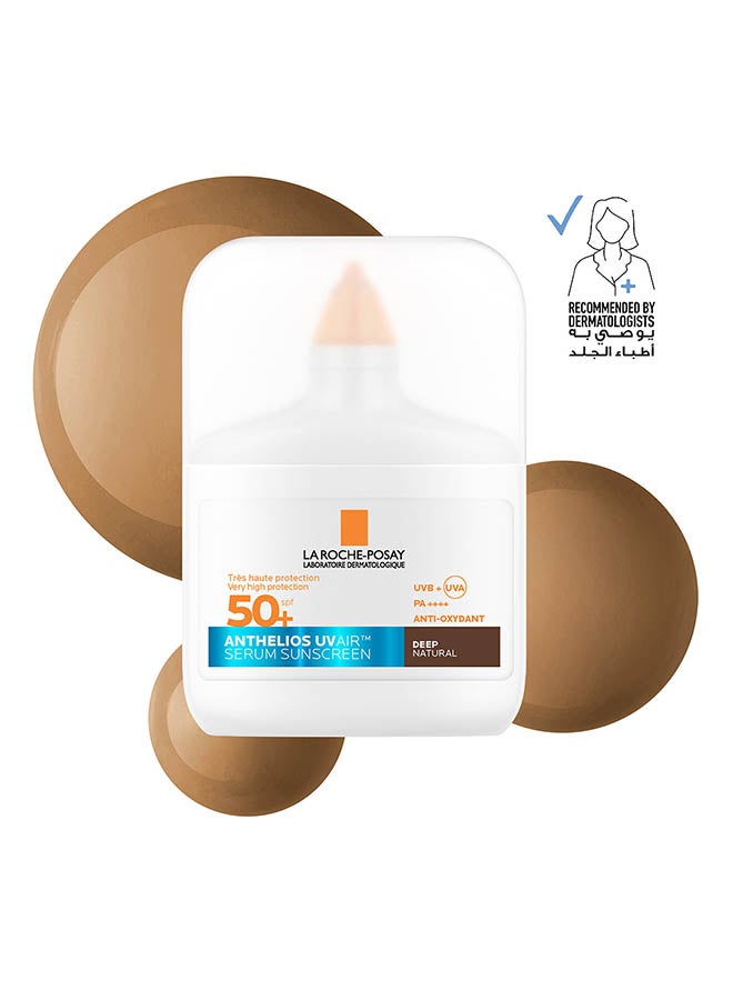 La Roche-Posay Anthelios UVAir Deep Natural Shade Sunscreen Serum SPF 50+ with Niacinamide; Daily Facial Sunblock for Men/Women; Light as Air Texture with Invisible Finish for All Skin Types 50ML