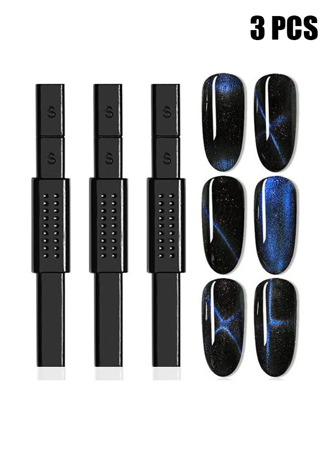 3pcs Nail Magnet Cat Eye Magnet for Nails, Magnetic Gel Nail Polish, Double-Head Nail Magnets Wand, Magic Stronger Magnet Stick Manicure Tool for Cat Eye Gel Polish DIY Nail Art
