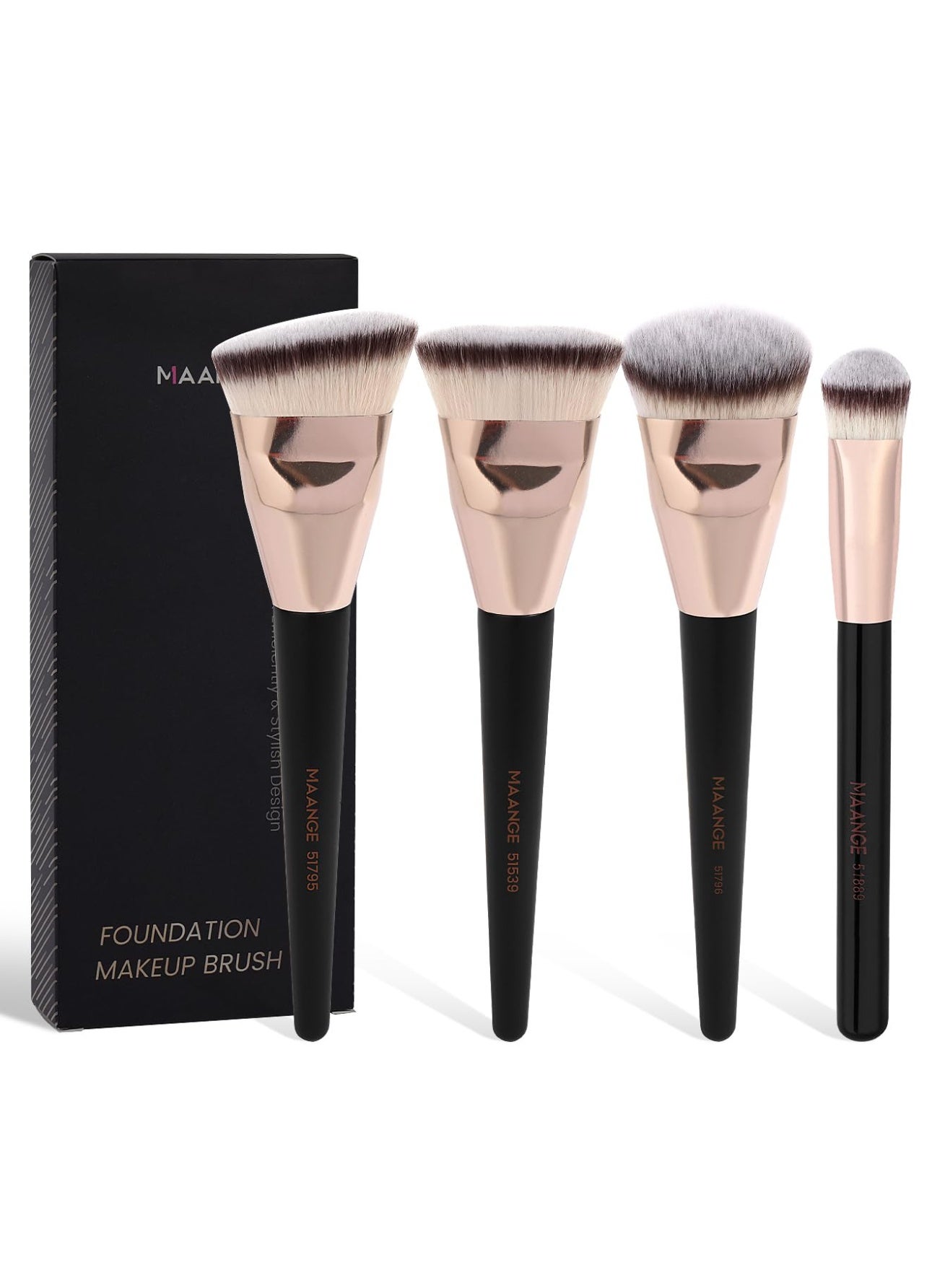 4Pcs Makeup Brush Set- Foundation Brush & Angled Concealer Brush Perfect For Blending Liquid, Cream or Flawless Powder Cosmetics