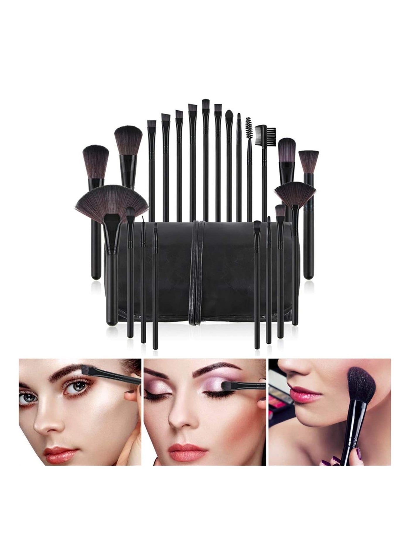 22 Piece Professional Makeup Brush Set with PU Bag (Black)