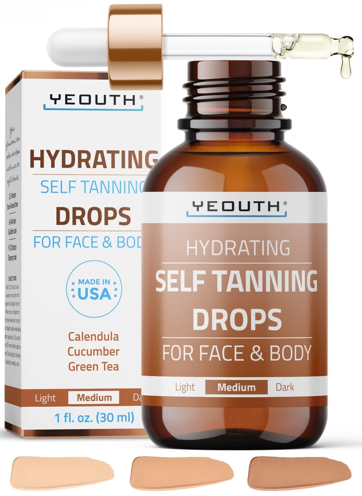 YEOUTH Face Tanning Drops to Add to Moisturizer, Hydrating Medium Face Tanner, Customizable Self Tan Facial Bronzing Drops, No Nasty Smell, No Orange Tan 1oz