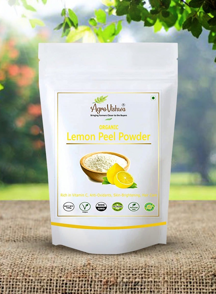 Agrovishwa 100% Organic Lemon Peel Powder FACE BRIGHTENING MASK Pack, Pore Cleansing, Anti Blemish, Acne AGEING, Glowing Skin Care, Premium Quality 100g pack