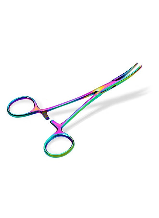 Hemostat Curved Piercing Pliers Multi Color Rainbow Forceps,Fishing Tweezer Hemostats, 5.5" Stainless Steel Straight and Curved Pliers, Pet Ear Hair Clipper