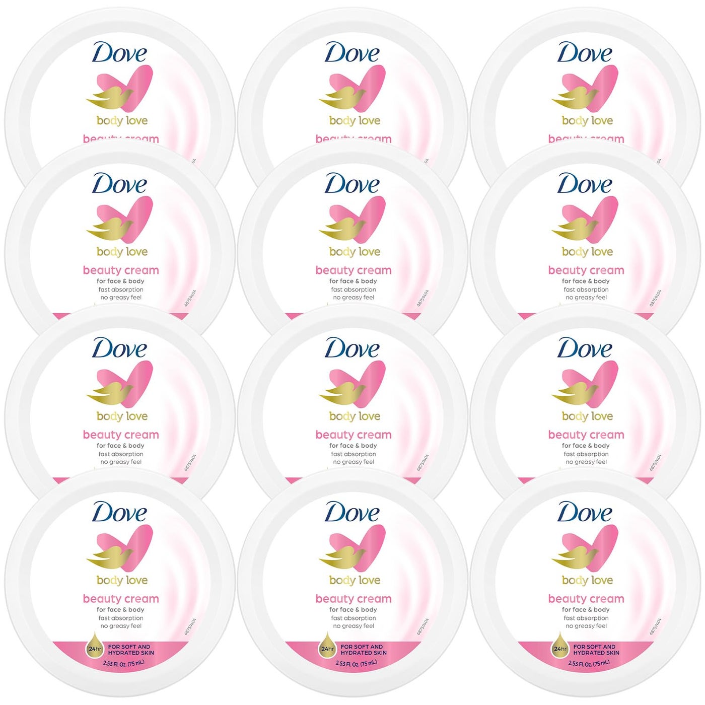 Dove Lotion, Beauty Cream - Light, Fast-Absorbing Face and Body Cream for Normal to Dry Skin, 24-Hour Moisture, Travel Size, 2.53 Fl Oz. (Pack of 12)