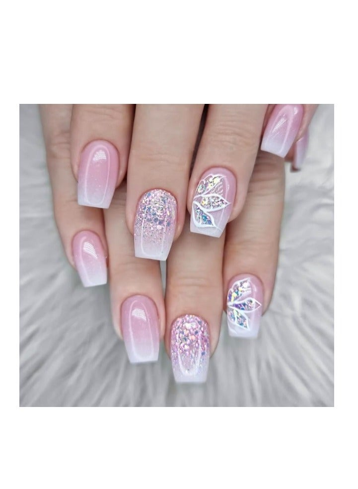 24 Piece Press On Nail,Fashionable And Elegant,Manicure Wearable Fake Nail Stickers Removable Finished Nail Accessories,Fake Acrylic Nails With Kit.