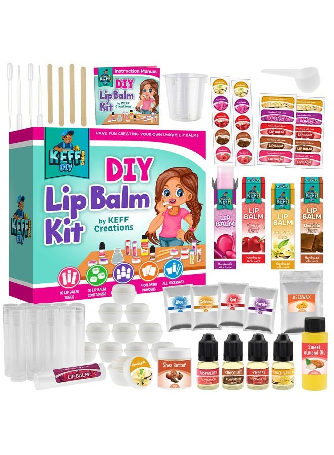 51Pcs Lip Balm Making Kit - DIY Set for Natural Ingredients - Make Your Own Lip Gloss & Lip Balm for Kids Makeup Kit with Beeswax, Shea Butter, Flavor Oils, Mica Color Powders