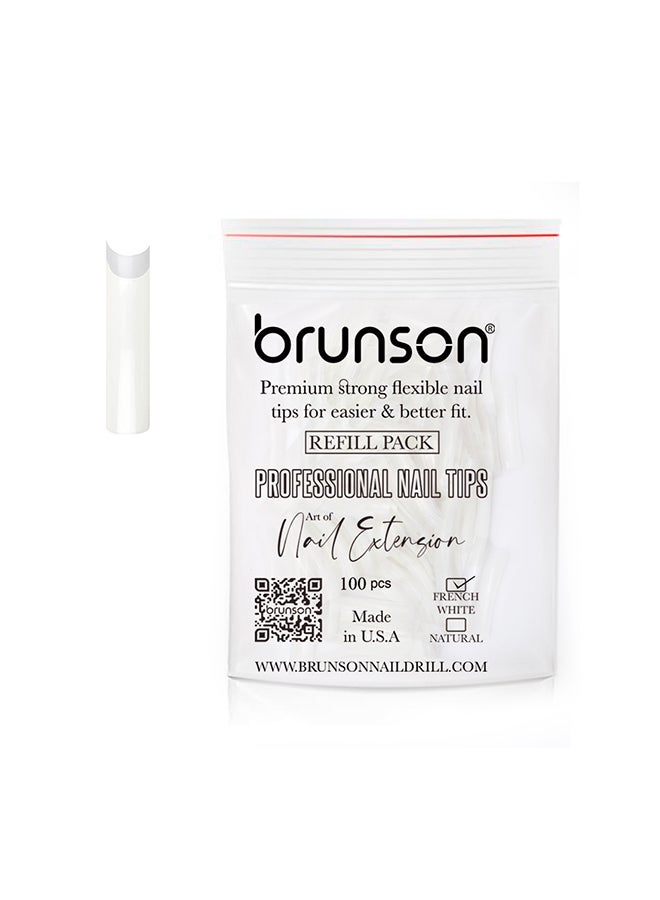 False Nail Tips False Classic French White Professional Refill Pack 100 Pieces - Size 9, CLFCN9