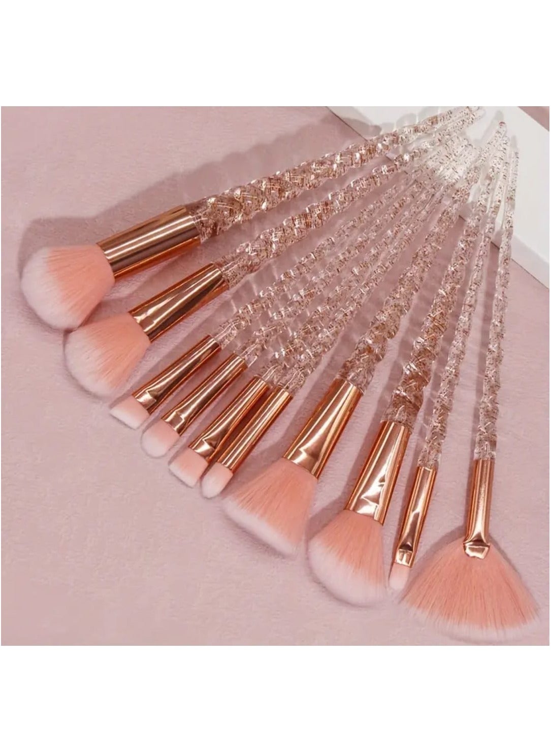 10-Piece Oval Makeup Brush Set, Soft Nylon Bristles, ABS Handle, Ideal for Eyeshadow, Lip & Full Face Application