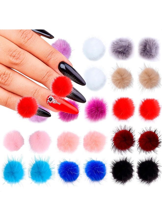 24 Pieces 3D Nail Art Fluffy Pom Balls Kawaii Nail Charms Detachable Magnetic Nail Pom Pom Nail Accessories Nail Design Nail Supply Nail Art Kit Stuff