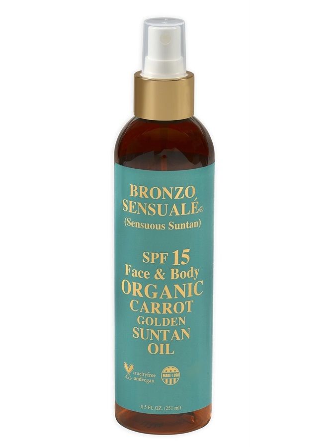 Bronzo Sensuale SPF 15 Sunscreen Deep Golden Tanning Organic Carrot Oil 8.5 Ounces