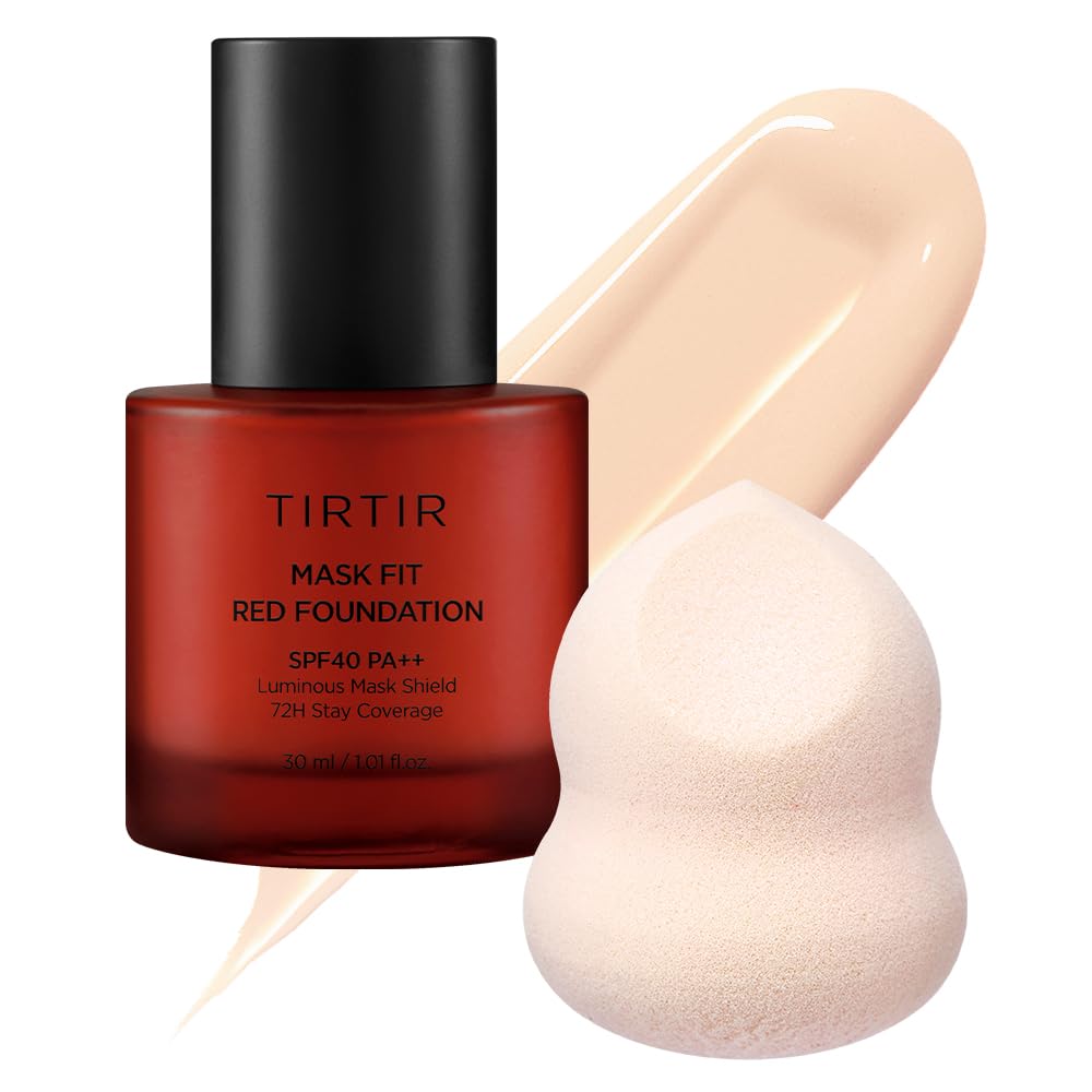 TIRTIR Mask Fit Red Foundation | High Coverage, Long-Lasting, Lightweight, Buildable Coverage, Radiant Semi-Matte Finish, All Skin Types, Korean Foundation, 17 Porcelain