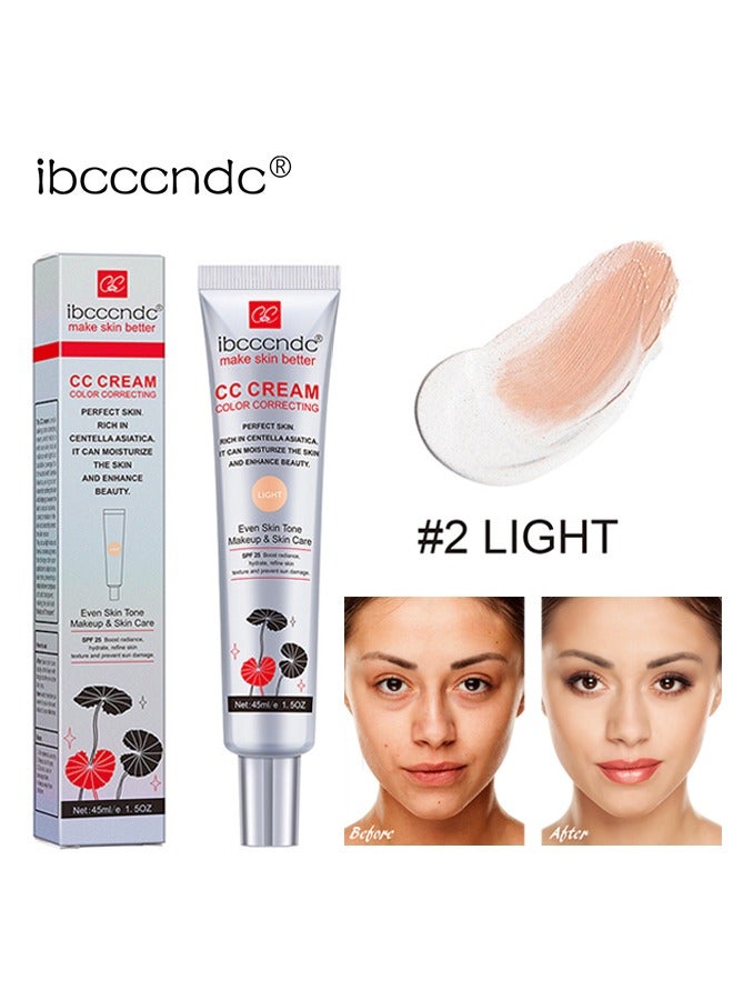 Make Skin Better-CC Cream Color Correcting，Multi-Purpose Skin Tone Adjusting CC Cream Concealer Full Coverage, SPF 25 Sunscreen Moisturizing Pre-Makeup Primer Brightening For Mature Skin #02(LIGHT)