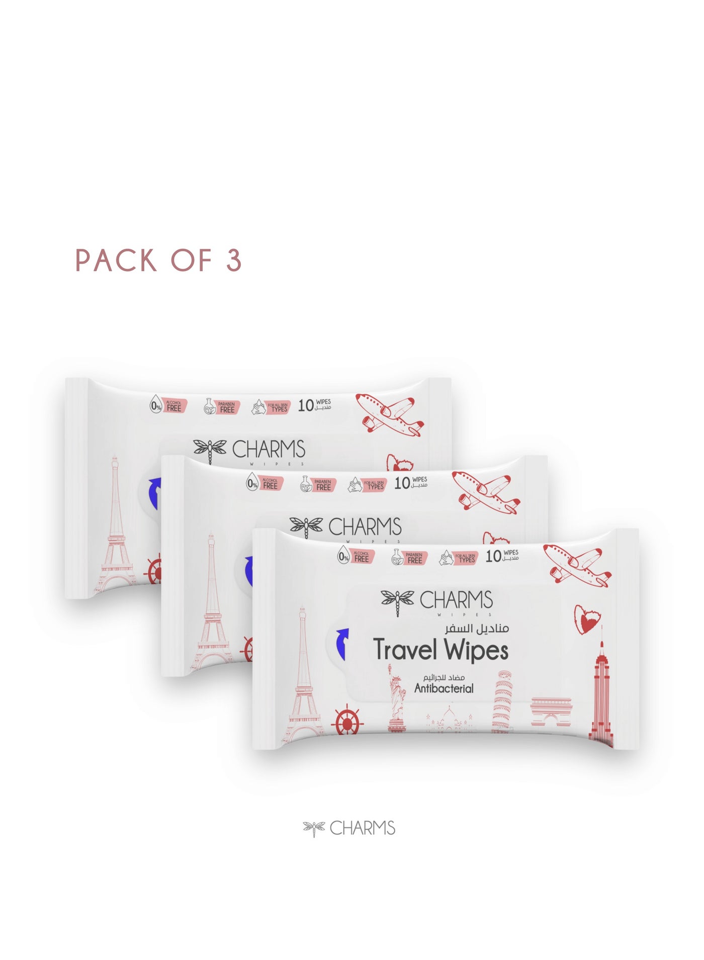 Travel Wipes Antibacterial,10 Wipes (2+1 Value Pack) - Enriched with Vitamin E, Ultra Soft & Gentle on Sensitive Skin, Alcohol & Paraben-Free, pH-Balanced