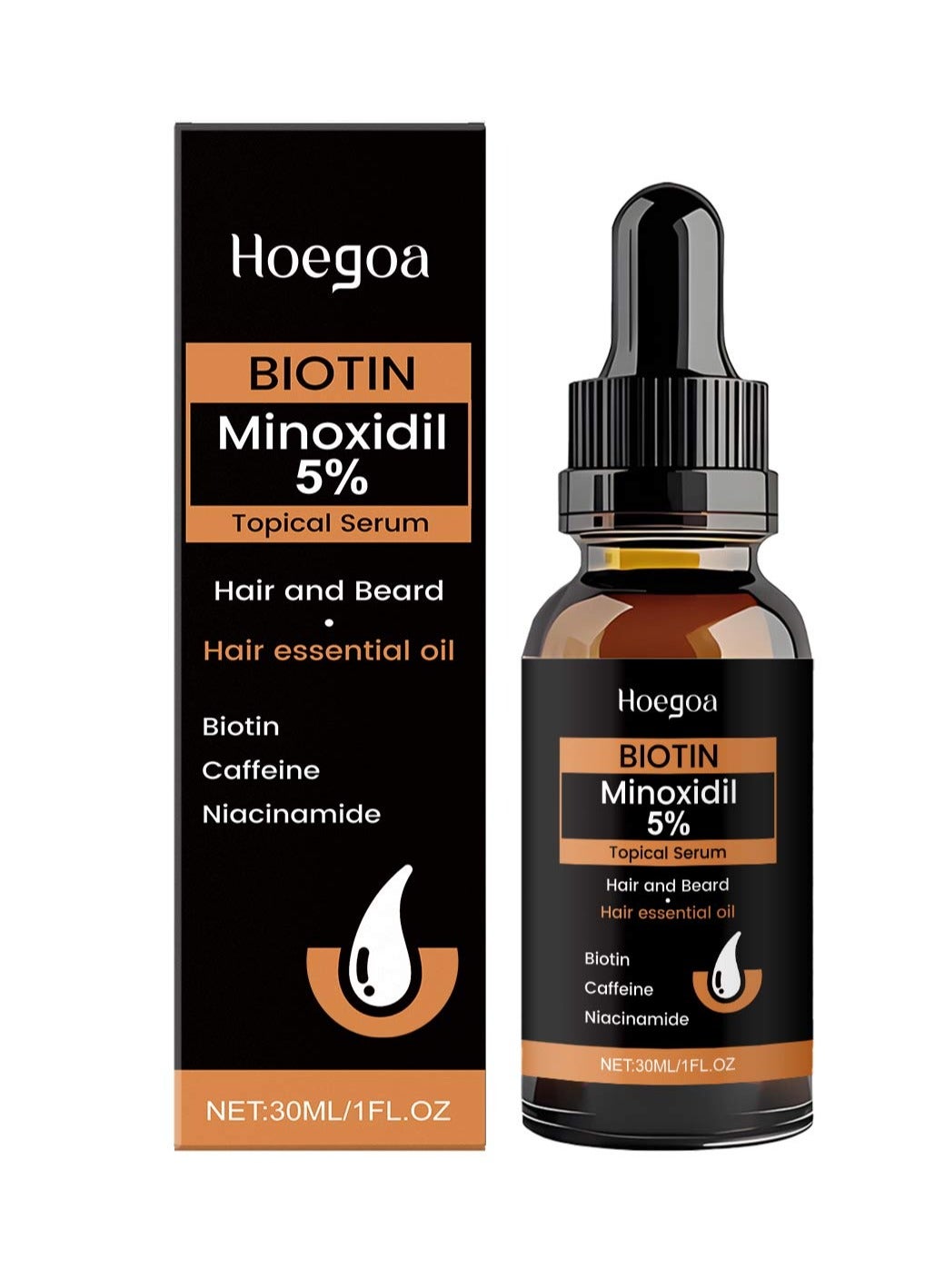 Hoegoa Hair Growth Treatment for Thicker Longer, 5% Minoxidil Biotin Hair Growth Serum Oil for Men and Women, Prevents Hair Loss and Thinning, Minoxidil Oil 30ml/1fl oz