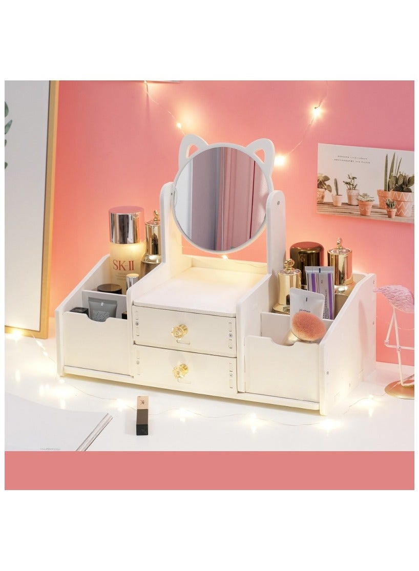 Multifunctional Large Capacity Cosmetic Storage Box with Mirror and Drawer Suitable for Bathroom Bedroom Dressing Table