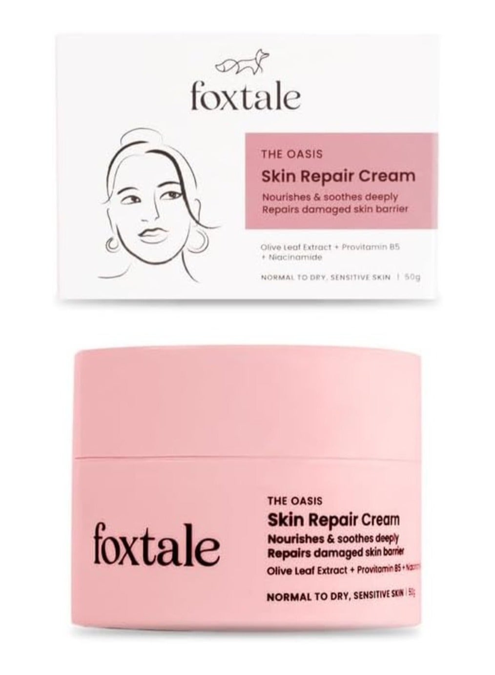 Skin Repair Cream with Olive Leaf Extract, Provitamin B5 and Niacinamide for Dry and Sensitive Skin Types, Men & Women, 50g