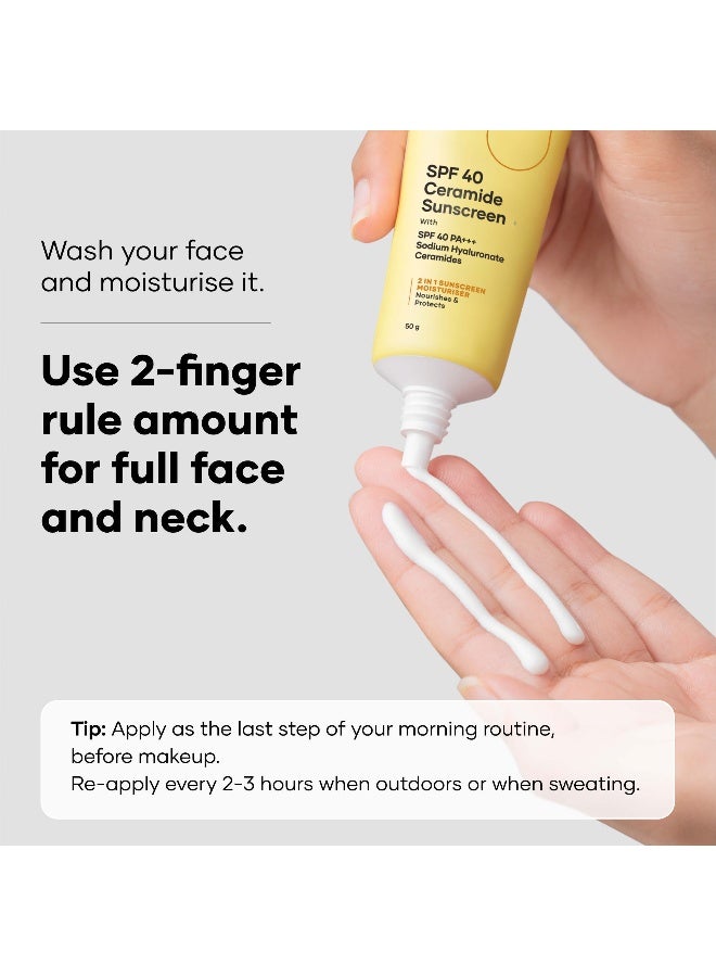 SPF 40 Ceramide Sunscreen with Hyaluronic Acid & Ceramides | 2-in-1 Sunscreen Moisturiser, Broad Spectrum, SPF 40 & PA+++, 50 g (Pack of 1) - image 6