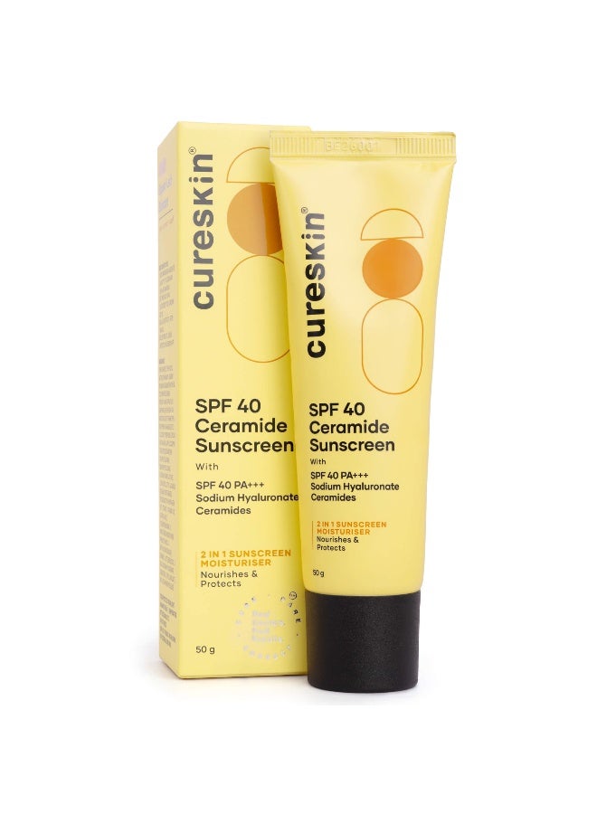 SPF 40 Ceramide Sunscreen with Hyaluronic Acid & Ceramides | 2-in-1 Sunscreen Moisturiser, Broad Spectrum, SPF 40 & PA+++, 50 g (Pack of 1)