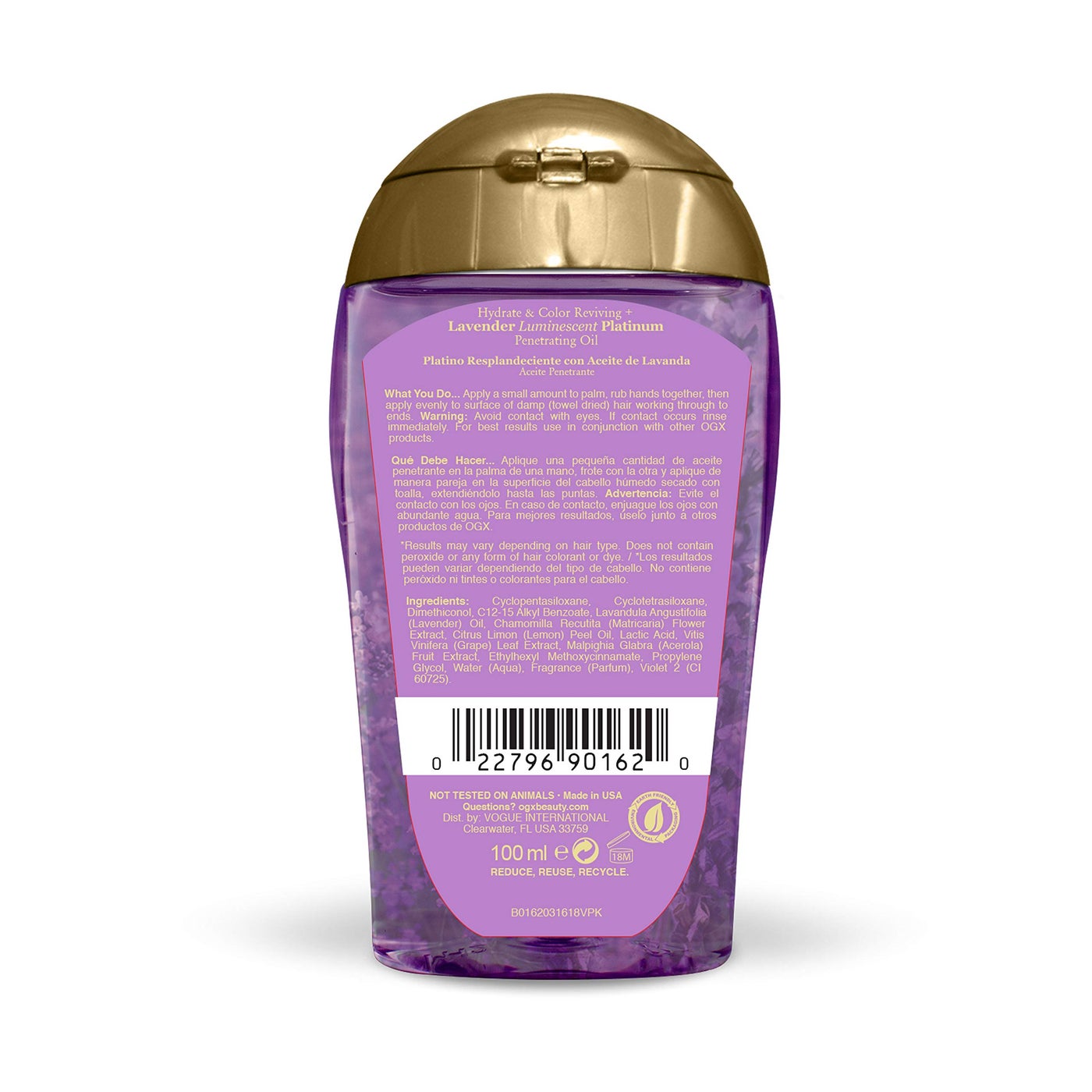 OGX Hydrate & Color Reviving + Luminescent Platinum Penetrating Oil, Lavender 3.3 Fl Oz