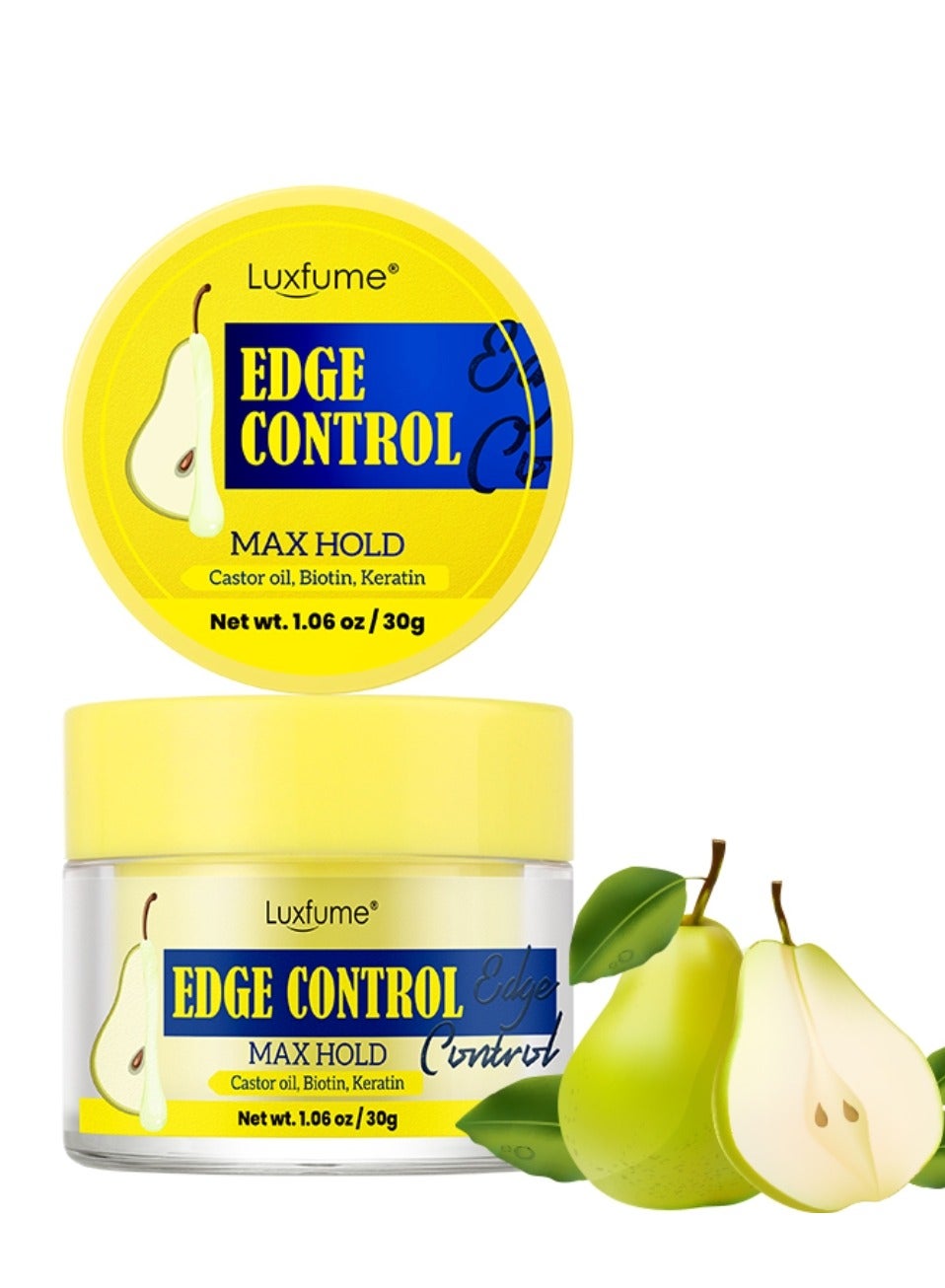 Edge Control Gel with Castor Oil Keratin and Biotin Strong Hold Shine and Styling No Residue Non Greasy Formula for Smooth Edges Max Hold Edge Control Gel Pear 30g