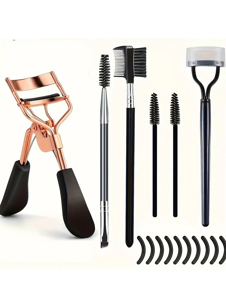 6 In 1 Lash Curler Set Eyelash Curler Eyebrow Brush Kit For Women With Lash Curler, Eyelash Comb Seperator, Mascara Brushes, Angled Eyebrow Brush And Comb, 10 Silicone Refills Pads For Lash & Brow