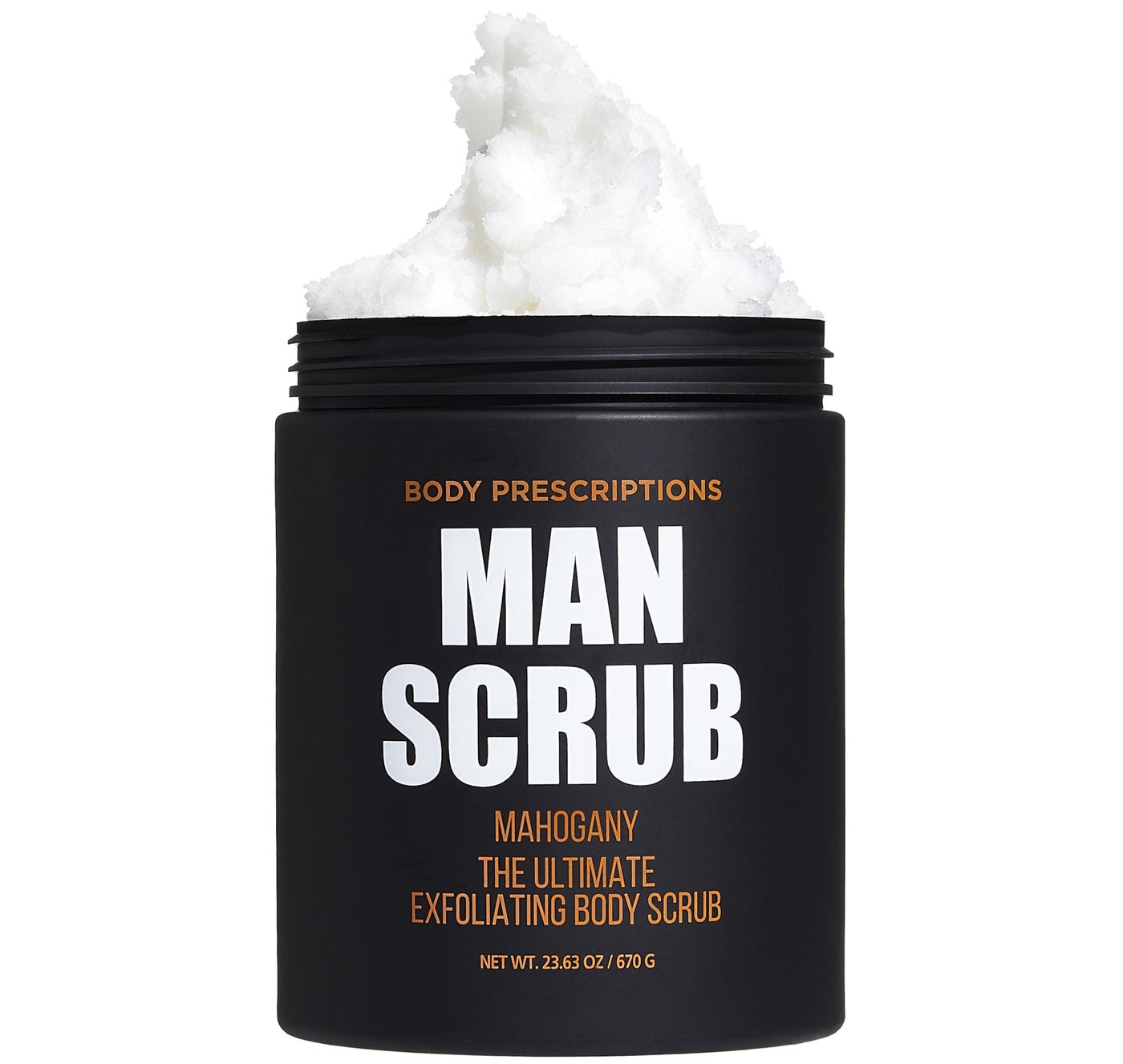 Body Prescriptions Menâ€™s Exfoliating Body Scrub â€“ Ultimate Skin Cleansing Wash in Jar with Twist-Top Lid, For All Skin Types, 21 Ounce (Pack of 1), Mahogany