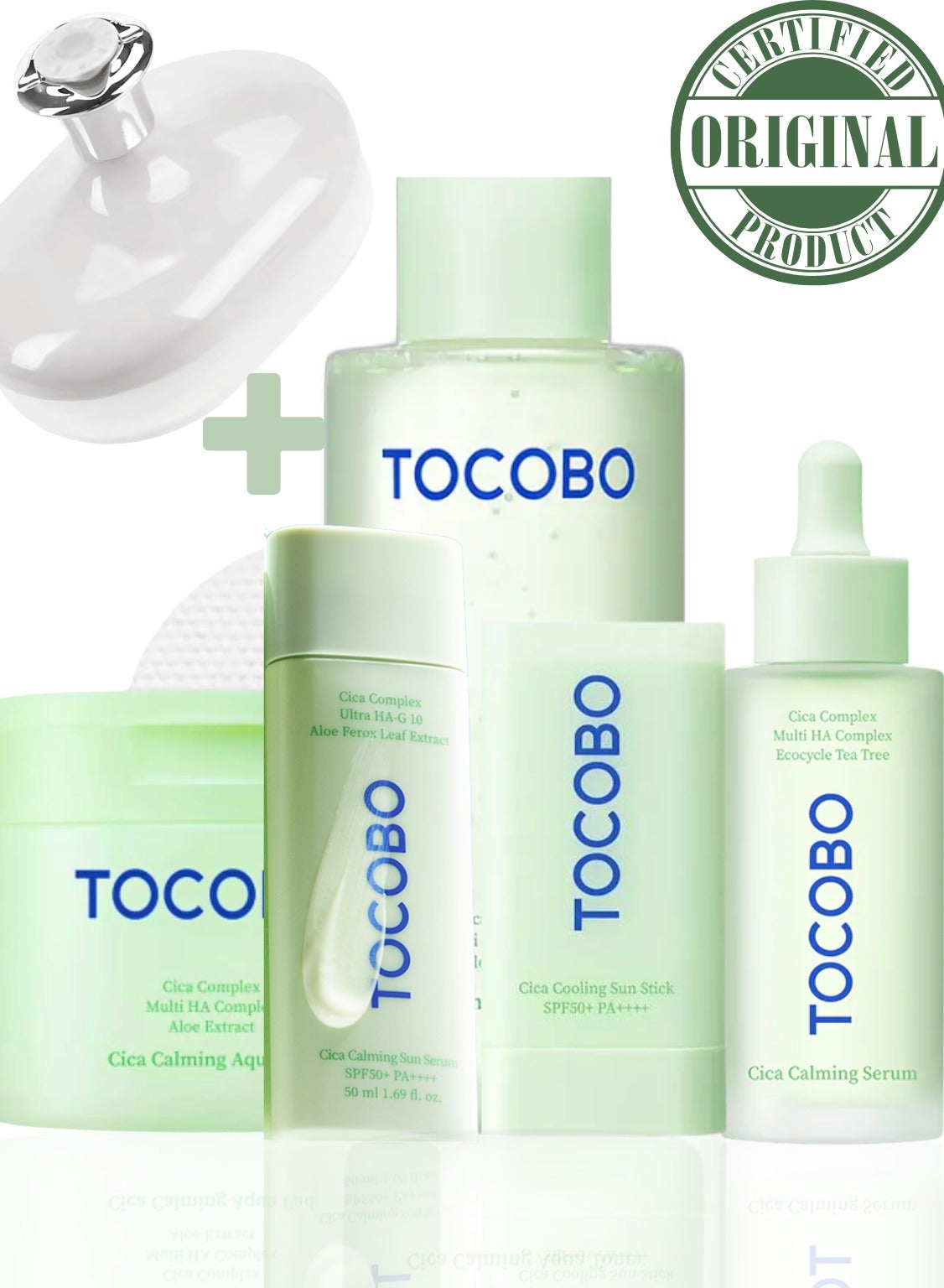 Sensitive Skin Redness & Irritation Relief Set – Tocobo Cica Aqua Calming Toner, Toner Pads, Cica Gel Cream & Cooling Sun Stick