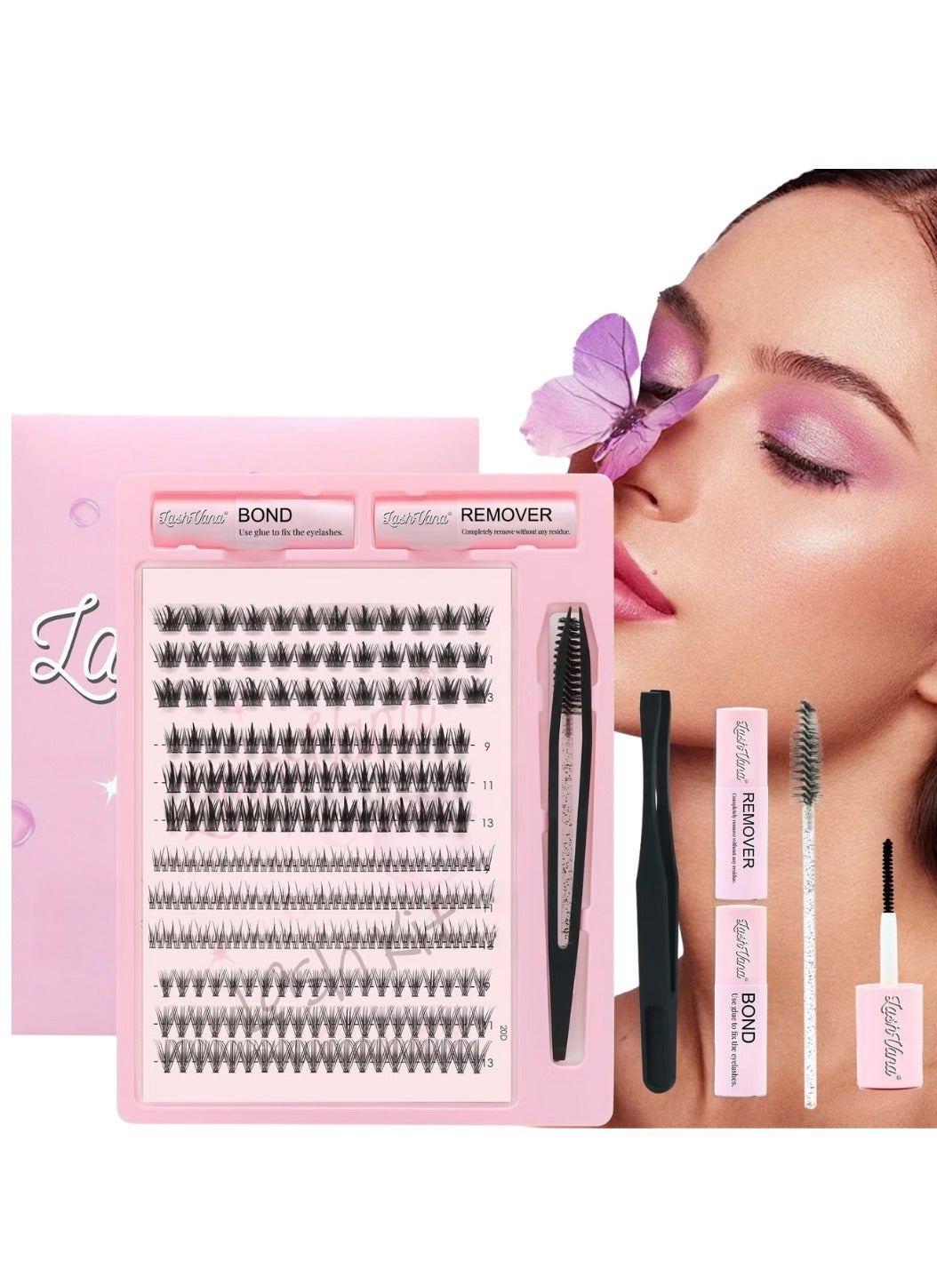 264pcs 4 Styles DIY Lash Extension Kit Eyelash Clusters with Lash Glue Tweezer and Remover Natural C Curl Personal Eyelash Set Easy to Apply at Home 9 11 13mm