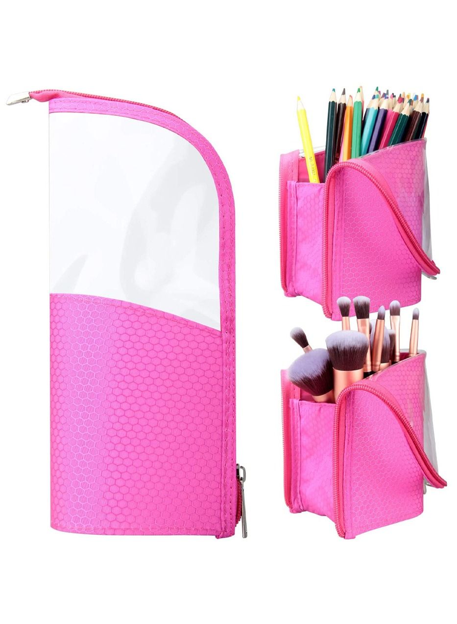 Makeup Brush Holder Organizer Bag Pencil Case Multifunctional Transparent Cosmetics Toiletry Stationery Bag