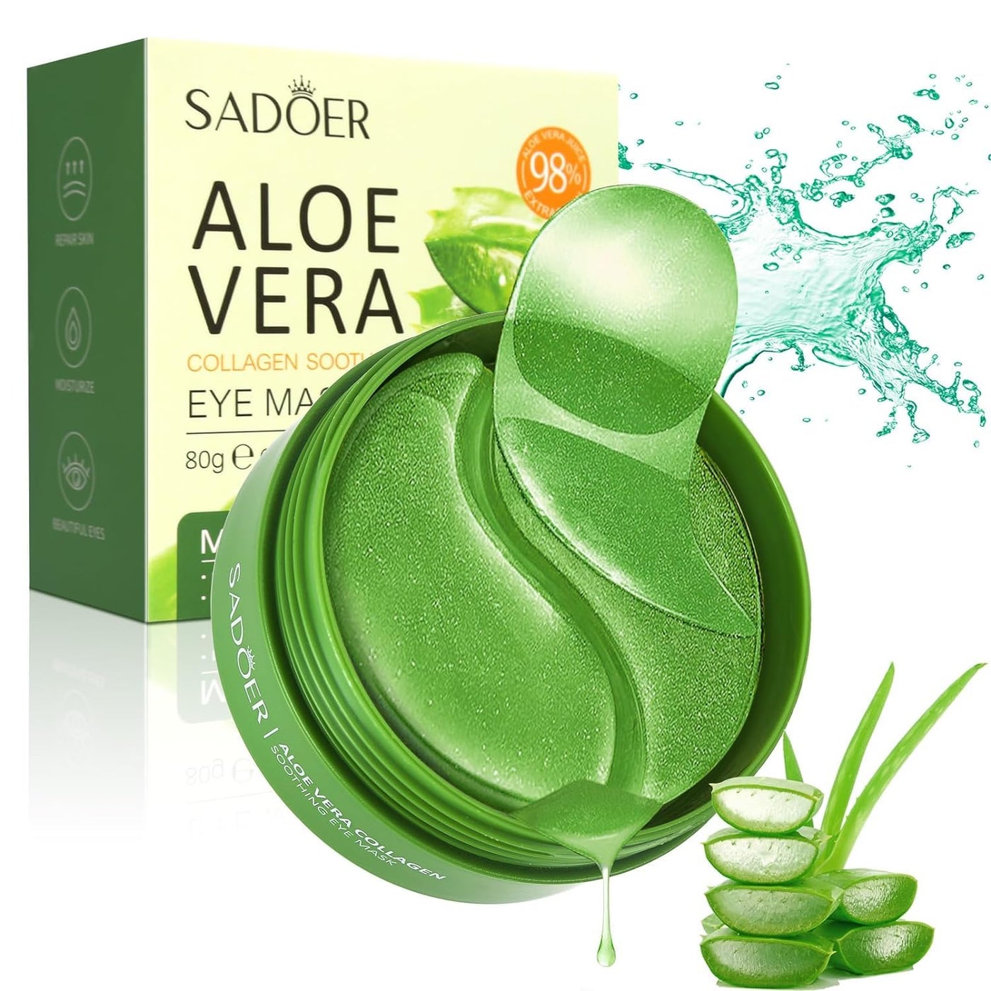 SADOER Aloe Vera Eye Mask- 60 PCS Aloe Vera Under Eye Patches-Under Eye Patches for Dark Circles,Eye Puffiness & Dark Circles Treatment,Reduces Wrinkles & Fine Lines,Improves & Firms Eye Skin