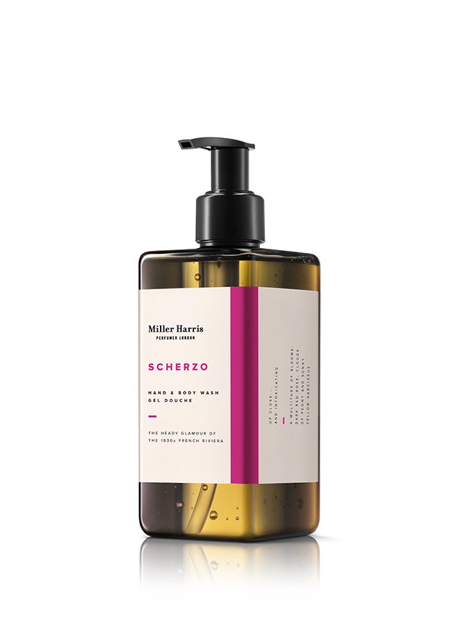 Scherzo Fragranced Moisturising Hand And Body Wash Dark Rose Peony Oud Vitamin E Coconut Extract | Vegan Paraben Free 300ml