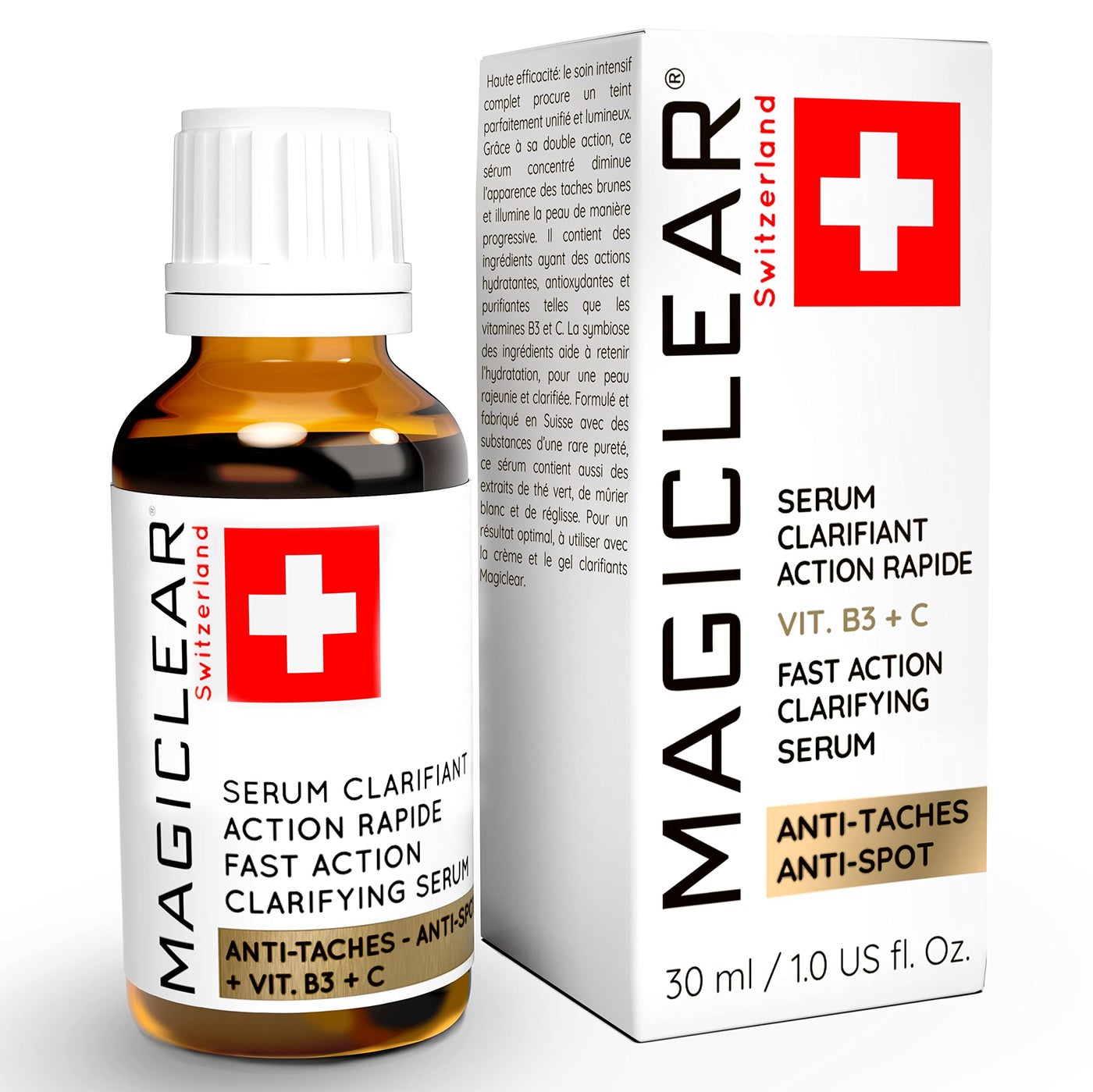 Luxury Swiss Dark Spot Remover for Face and Body Serum Gel Cream Age Sun Brown Spot Acne Freckles Corrector Melasma treatment Anti aging Skin Vitamin C + Niacinamide best organic brand Magiclear