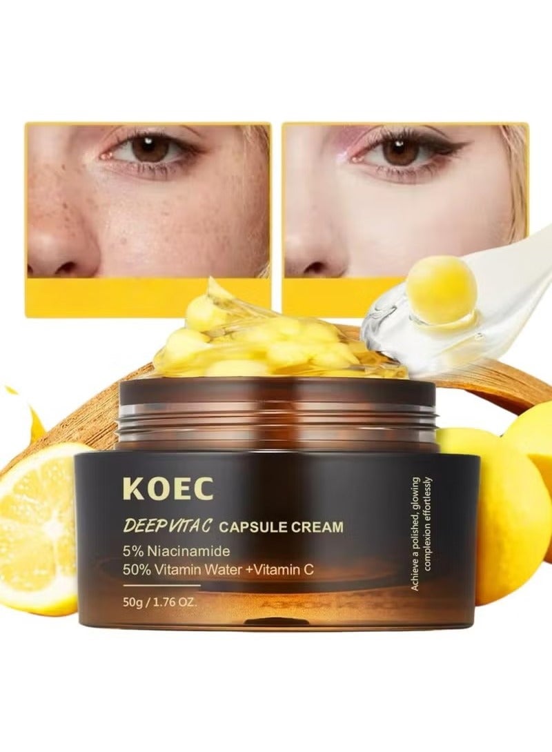 Deep Vitamin C Golden Capsule Cream, 50g, 5% Niacinamide, 50% Vitamin Water + Vitamin C, Glow Hydration,liposome cap for wrinkles Reduction