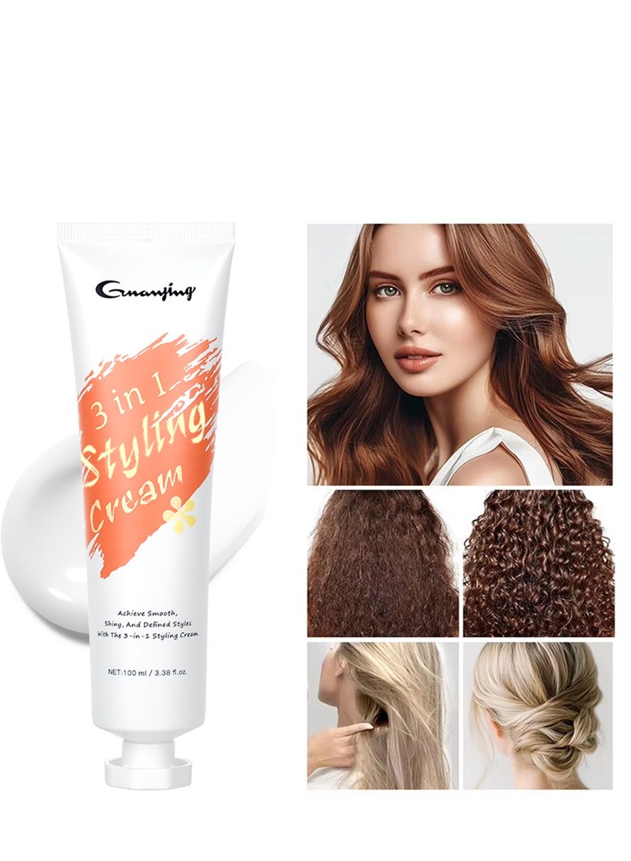 3 in 1 Styling Cream Natural Hair Smoothing Product Frizz Control Shiny Hair Care Styling Cream Prickly Pear Seed Oil 100 ML