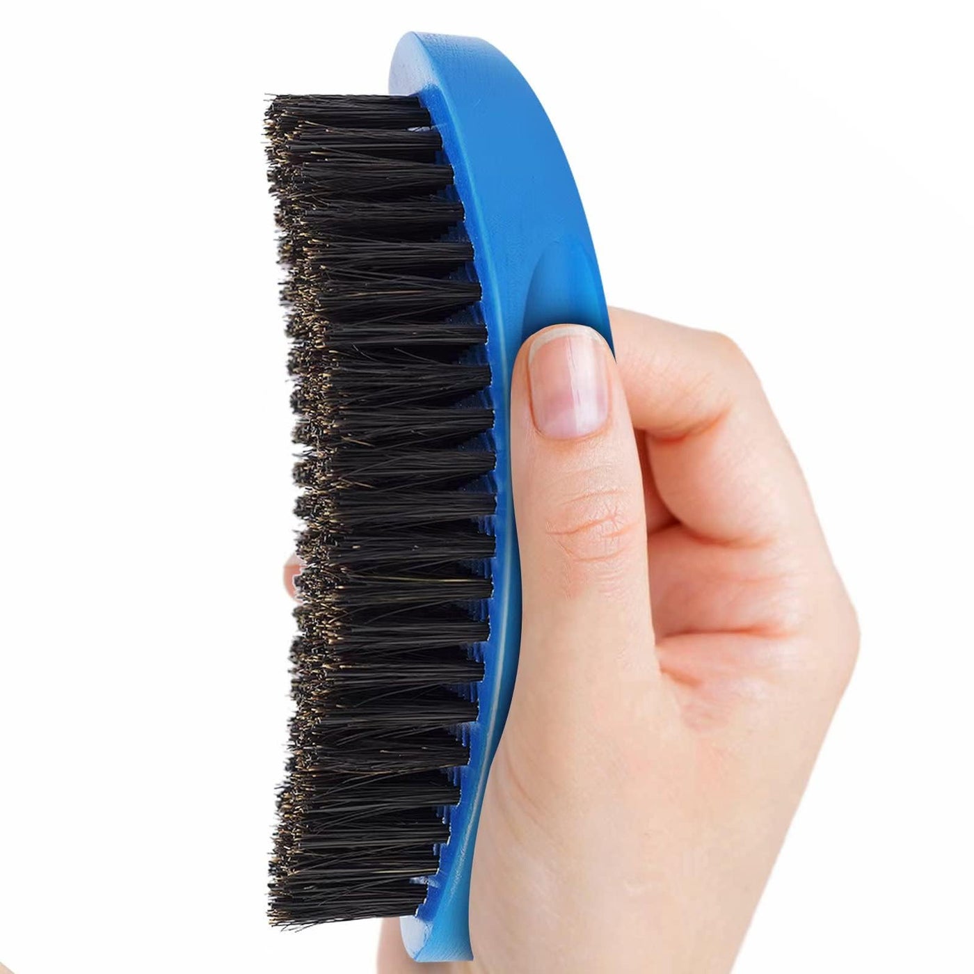 Aosina Wave Brush for Men - Curved Palm Brush with Natural Boar Bristles for Coarse & Black Hair - Medium Hard Mens Hair Brush for Deep Wave Training