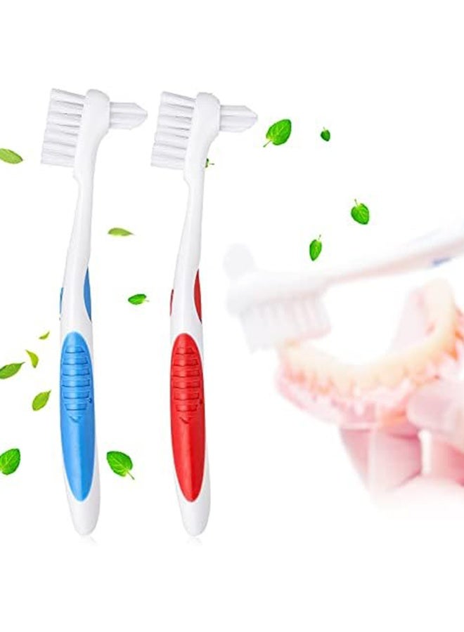 Y-Kelin 2 Pcs Double Bristle Head Denture Cleaning Brush Set, 1 red,1 blue