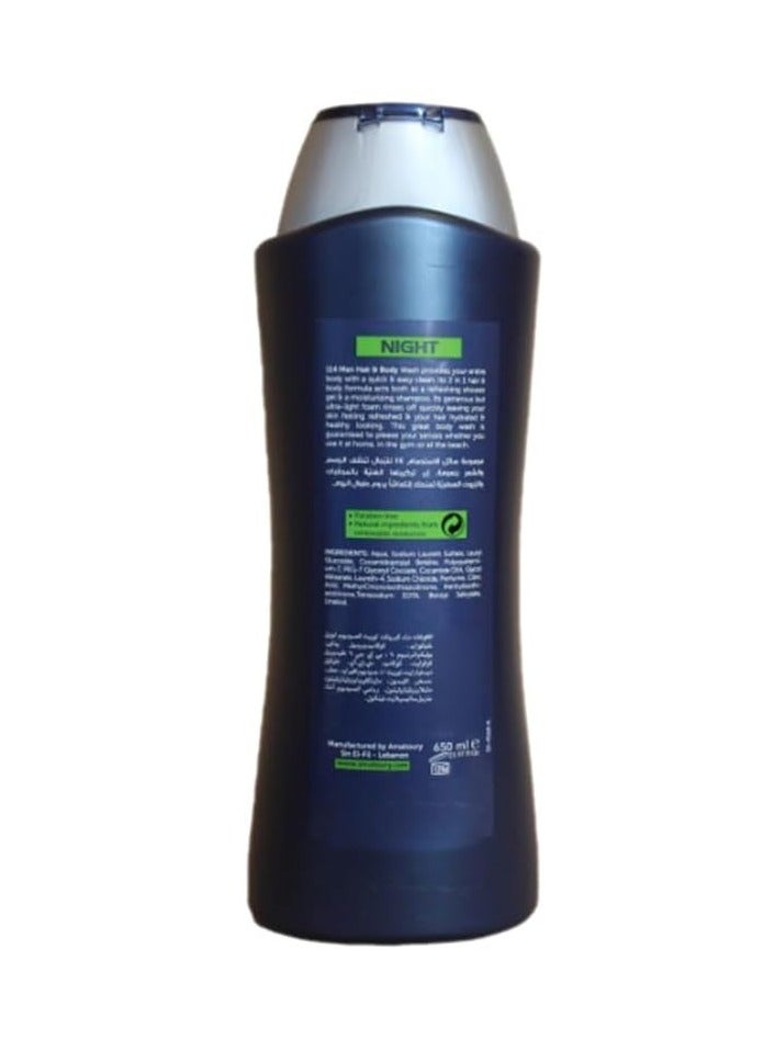 Bain Douche Men Night Shower Gel 650ML Body  And Hair Shower Gel Paraben Free Natural Ingredients From Renewable Resources Foam Body Wash Dermatalogically Tested