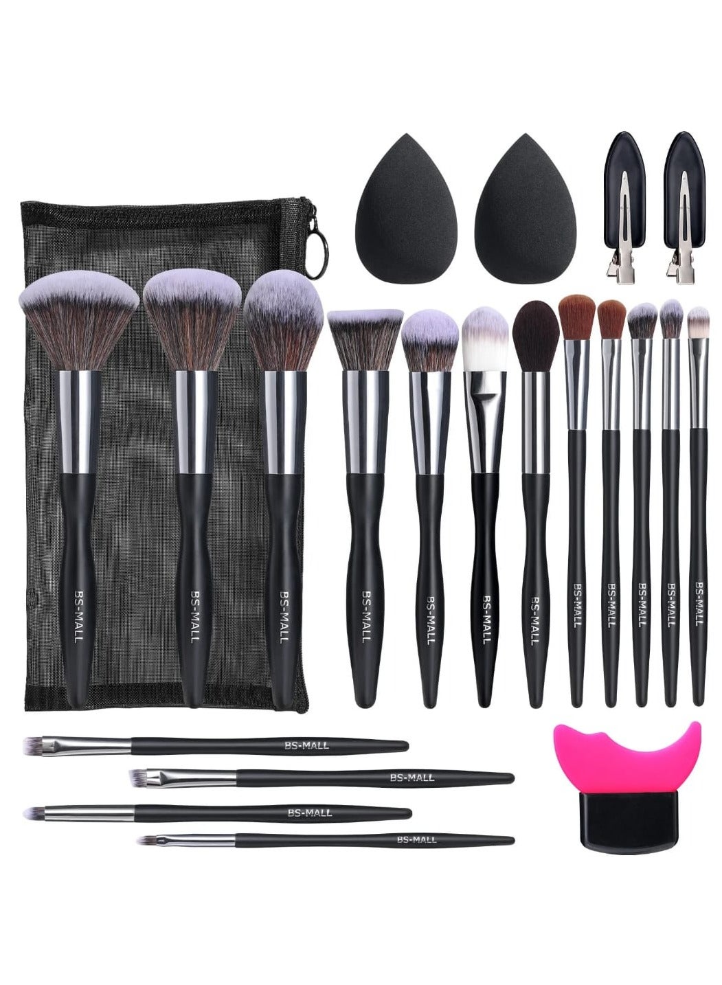 22-Piece Makeup Tools Set – 16 Makeup Brushes, Soft Sponge Blender, Hair Clips & Storage Bag