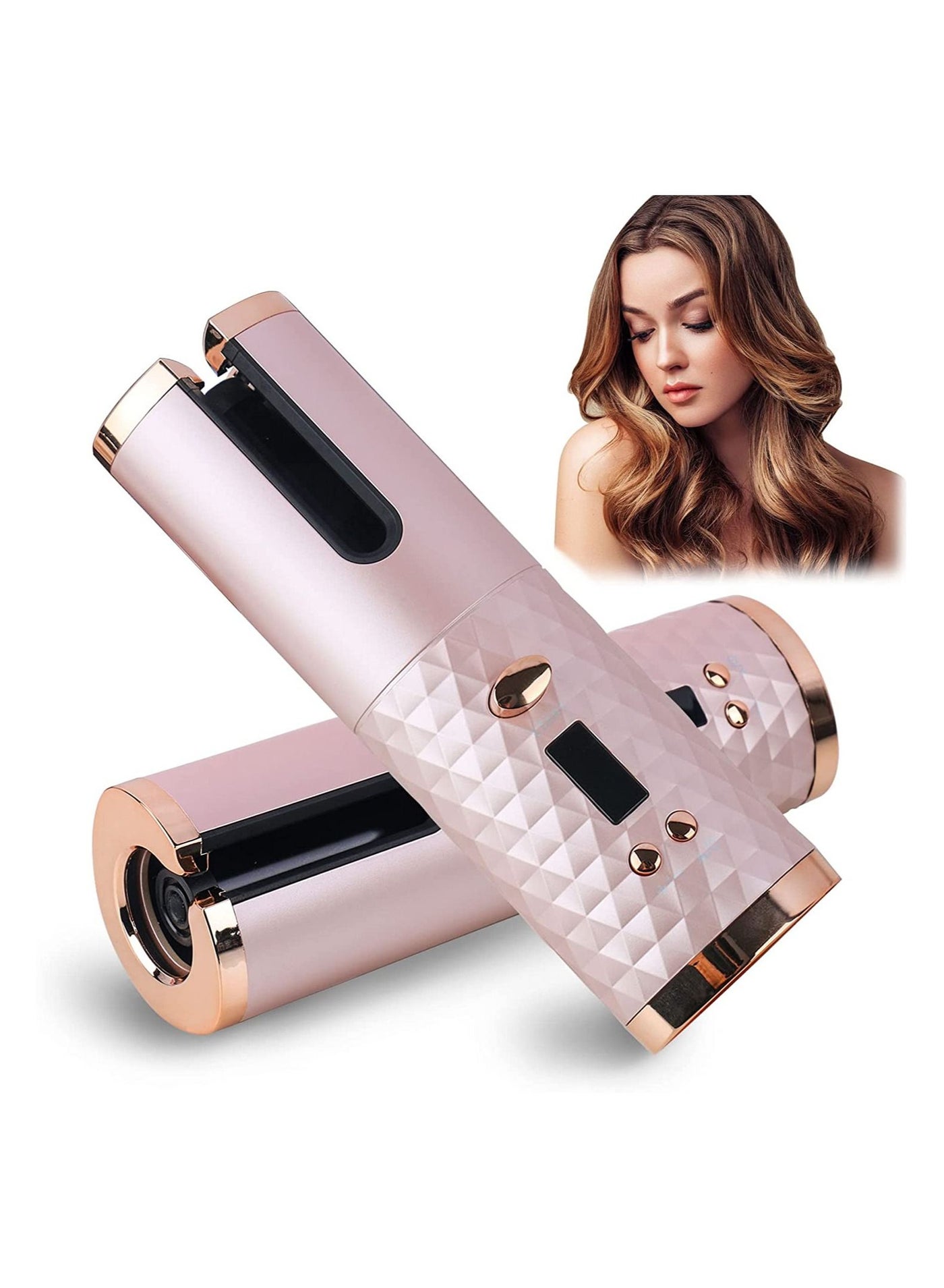 Wireless Curling Iron, Cordless Auto Hair Curler, Portable Rechargeable Silky Curling Barrel Wave Wand, Fast Heating Wireless Auto Curler with Timer Setting and 6 Temperature Adjustable