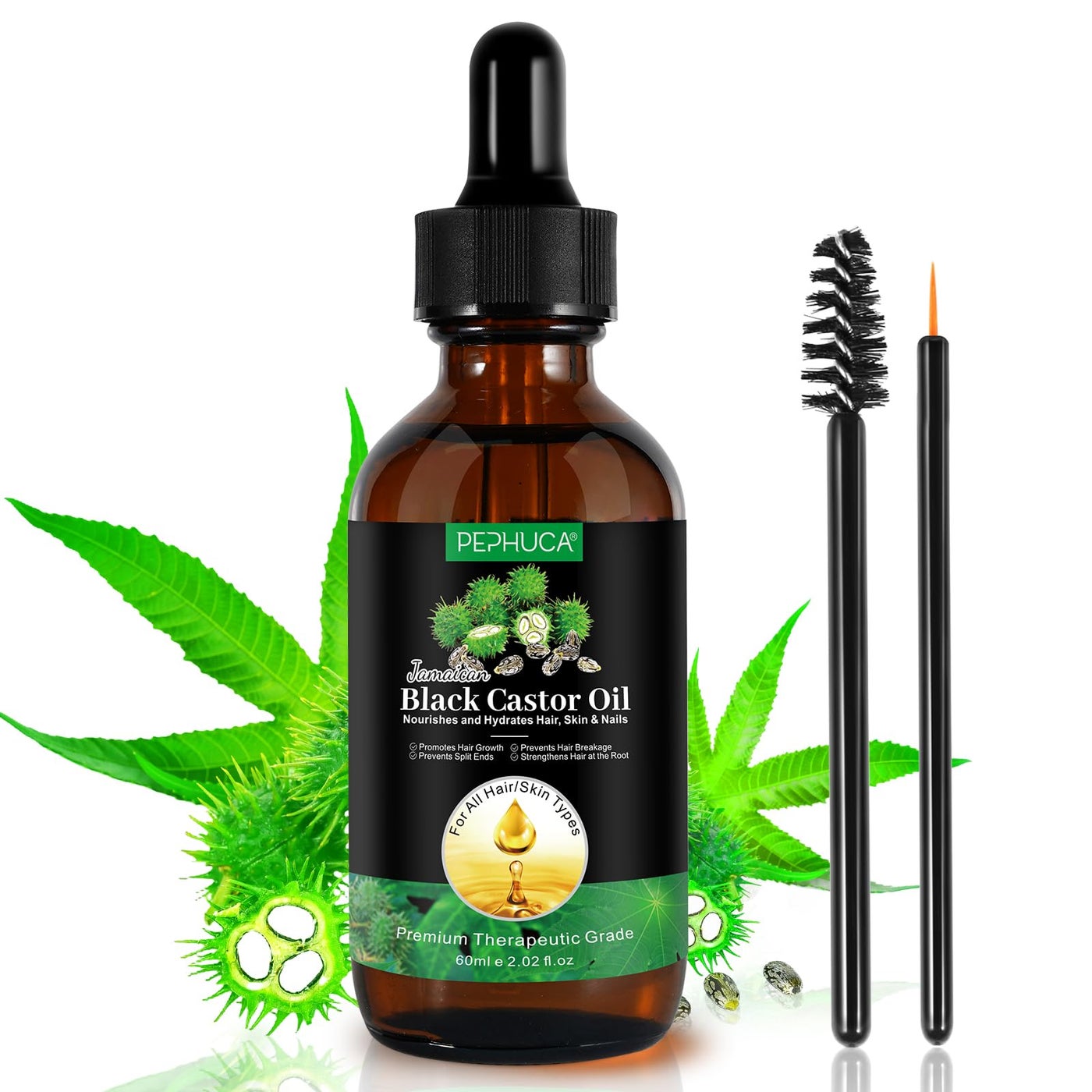Jamaican Black Castor Oil Cold Pressed,Castor Oil in A Glass Bottle with Glass Dropper, Eyelash&Eyebrow Brushes,Hexane Free for Fuller Thicker Hair, Eyelashes,Moisturizes Skin (1.9 Fl Oz (Pack of 1))