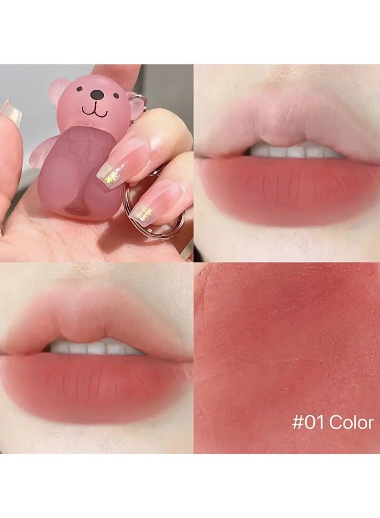 Vibrant Velvet Bear Lip Mud - Soft Matte, Low-Saturation Shade, Frosted Tube with Keychain Design, Artistic Value, Long-Lasting, Moisturizing, and Portable Makeup Lip Glaze #1