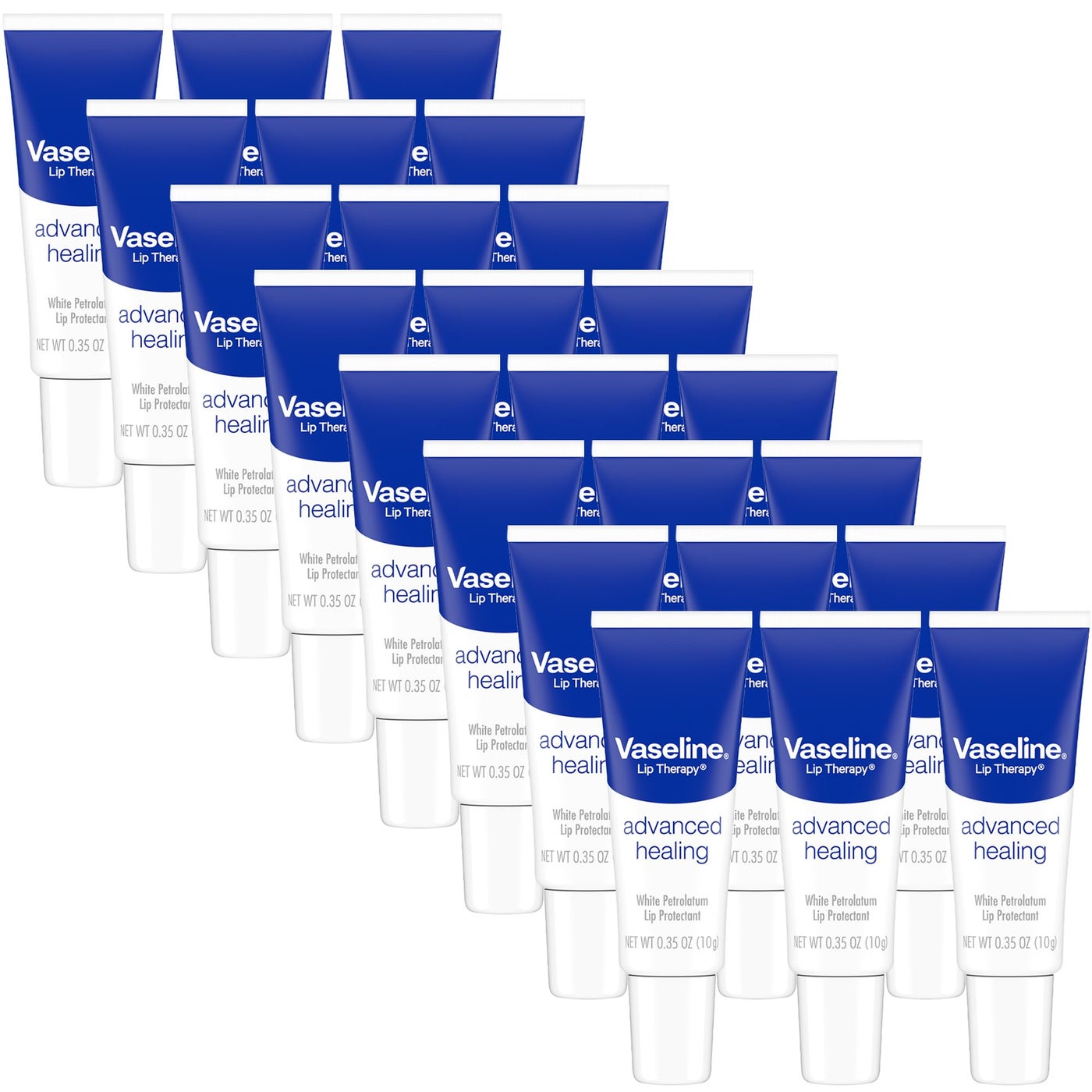 Vaseline Lip Therapy Advanced Healing Lip Balm Tube 24-Pack â€“ White Petroleum Protectant, Moisturizer for Dry Lips, 0.35 Oz Ea