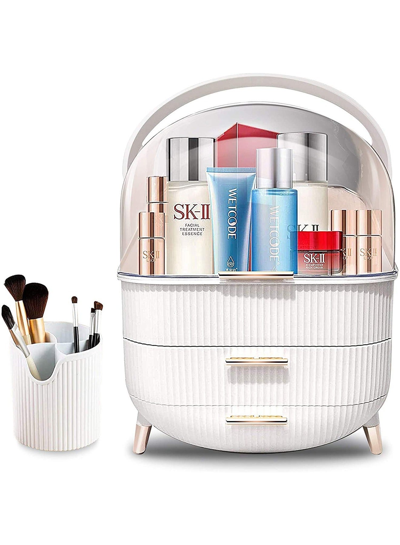 Large cosmetic makeup organizer brush storage display case with drawers dust waterproof