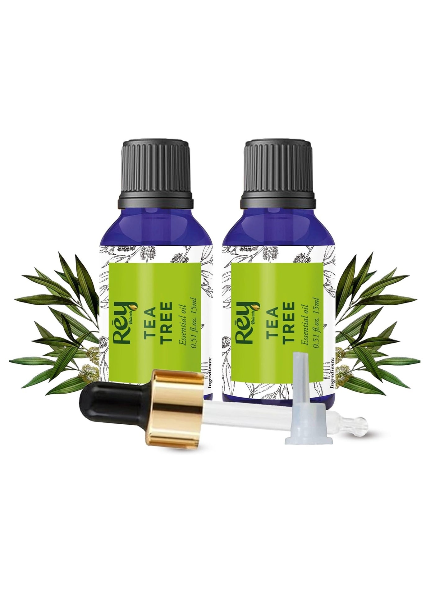 ReyNaturals Tea Tree Oil | Tea Tree Essential Oil for Hair, Skin and Face Care 15 ml Pack of 2