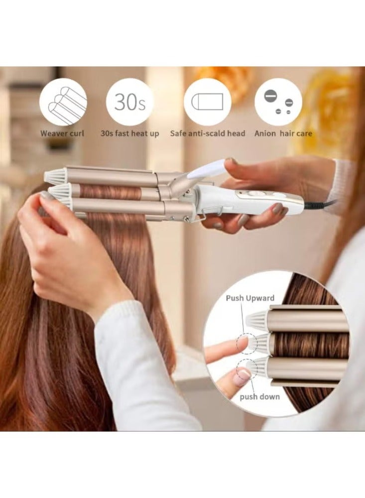 3 Barrel Curling Iron Wand Hair Waver Curler Iron, 1 Inch (25mm) Ceramic Tourmaline Triple Barrels, Crimper Hair Iron Hair Waving Styling Tool for Deep Waves
