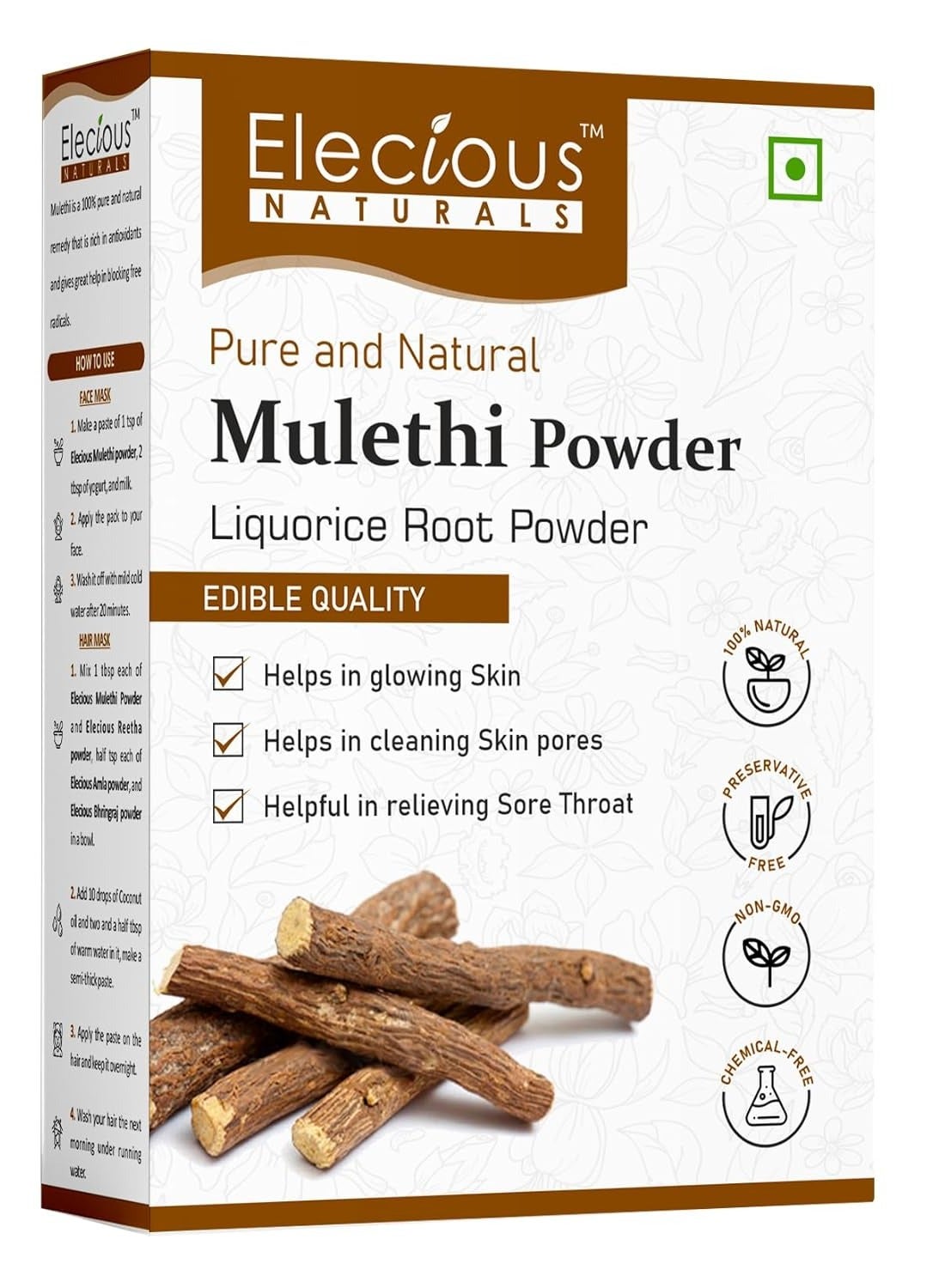 Mulethi Powder For Face Hair Eating 200 Grams Yashtimadhu Powder Liquorice Licorice Powder for Skin Edible Hair and Skin care Natural Preservative free