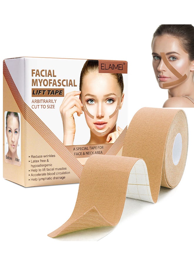 Facial Myofascial Lift Tape Face, Lift Tape Face Toning Belts Anti Wrinkle Patches Anti Freeze Stickers Neck Lift Tape Unisex For Firming And Tightening Skin 2.5CM X 5M