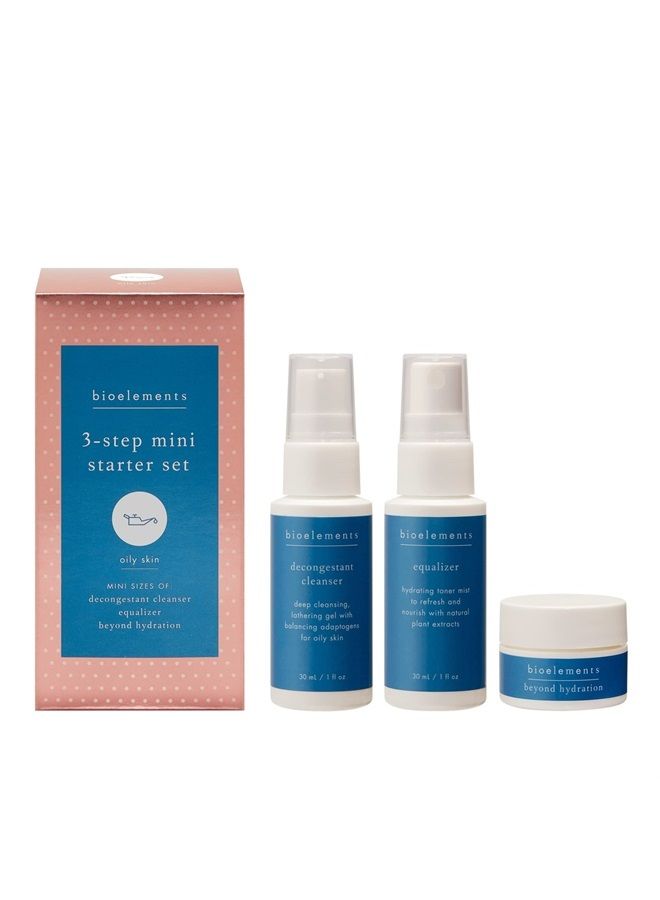 3-Step Mini Starter Set: Oily Skin - Includes Decongestant Cleanser, Equalizer Toner & Beyond Hydration Moisturizer - Vegan, Gluten Free - Never Tested on Animals
