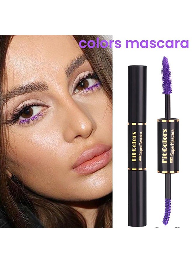 Double-Headed Colored Mascara - Silk Fiber Mascara with Folding Eyelash Comb Brush,Liquid Colored Mascara Lash Extensions,Waterproof, Sweat-proof, Non-blooming, Long and Multi-color Base #02 Purple