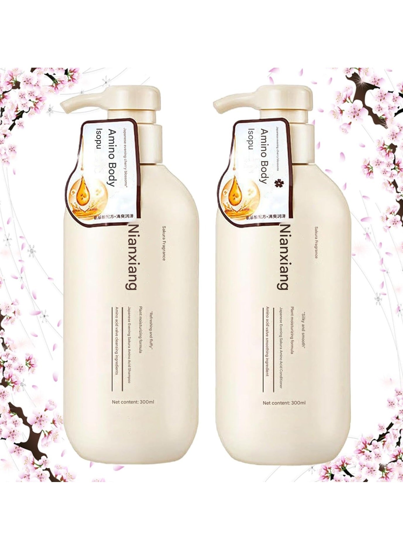 Sakura Japanese Shampoo, Shampoo Conditioner Japanese and shower gel，Prevent hair loss and repair dry and damaged hair, Thick and Smooth Hair, for All Hair Type